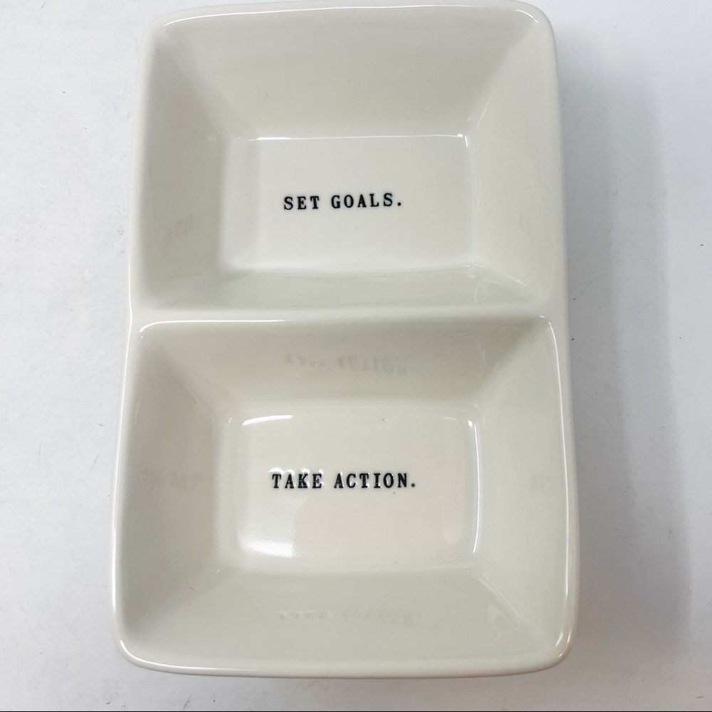 RAE DUNN Magenta Collection Divided Bowl Dish SET GOALS TAKE ACTION 7.5” X 4.5”